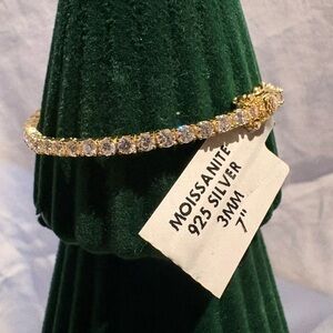925 sterling silver – moissanite – gold over tennis bracelet – 7″ – 3 mm – 6ct